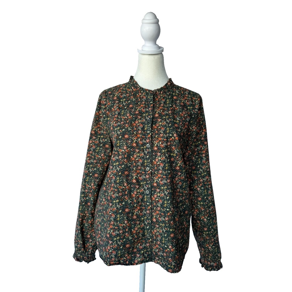 Doen Button Up Blouse Womens Small Ruffle Mock Neck Cottagecore Prairie Floral